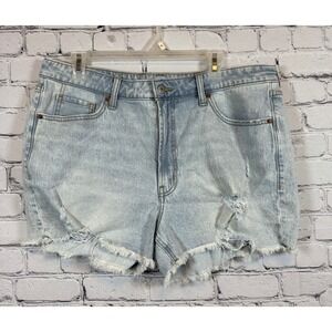 Old Navy‎ High Rise Denim Shorts OG Straight Distressed Frayed Hem Size 16